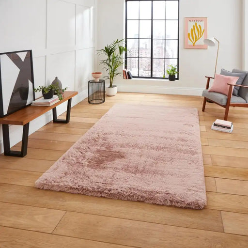 Think Rugs super teddy rose Pink Living Room Shaggy Rug.