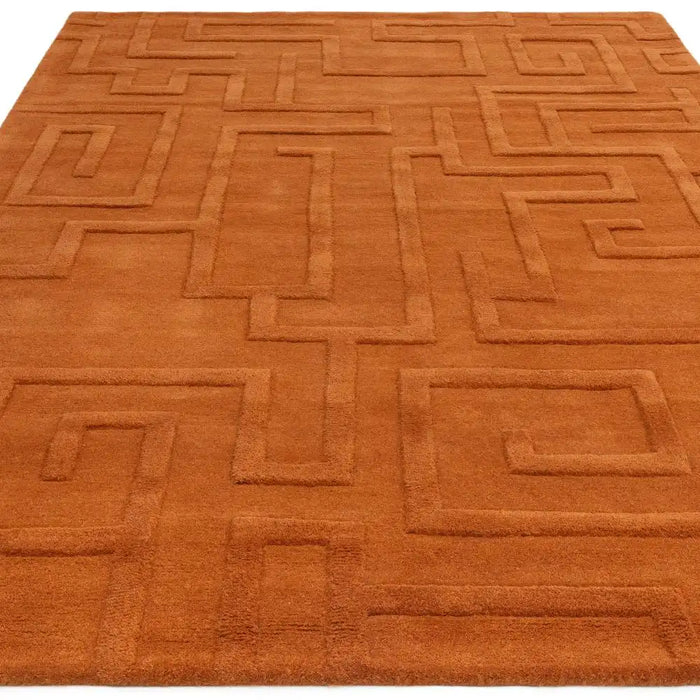 Asiatic maze asiatic rust Orange Living Room Wool Rug.