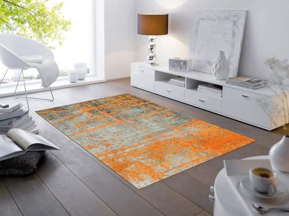 Wash + Dry decor rustic Multicoloured, Orange Living Room Washable Rug.
