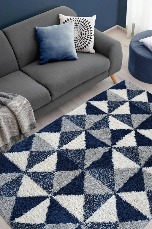 Homemaker snug melrose scandi navy Blue, Navy Living Room Geometric Rug.