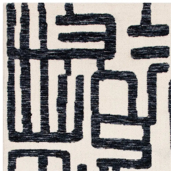Asiatic mason script Blue, Ivory Living Room Geometric Rug.