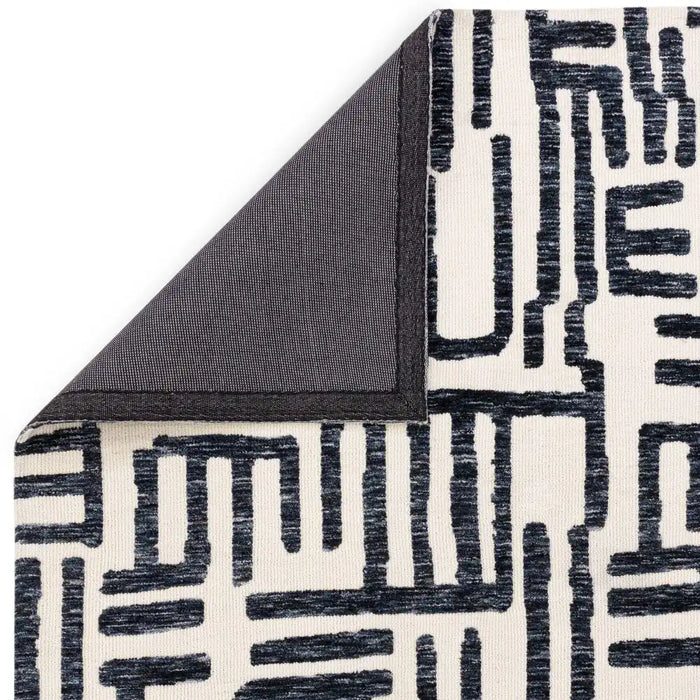 Asiatic mason script Blue, Ivory Living Room Geometric Rug.