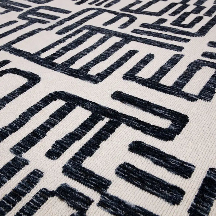 Asiatic mason script Blue, Ivory Living Room Geometric Rug.