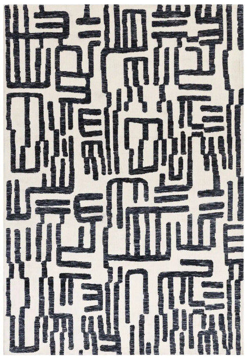 Asiatic mason script Blue, Ivory Living Room Geometric Rug.