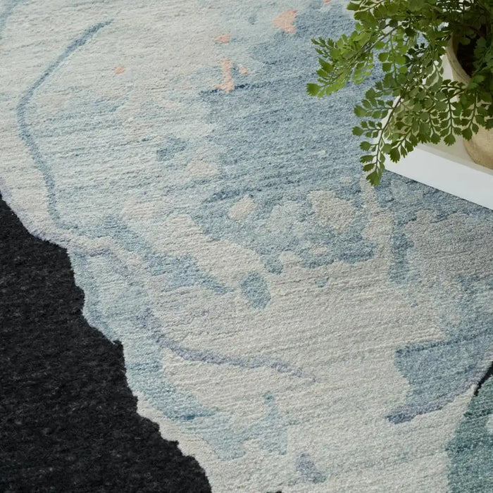 Nourison silk shadows sha25 blue pink Blue, Pink Living Room  Rug.