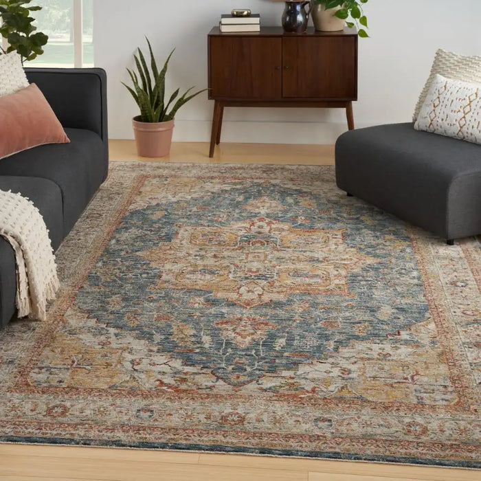 Nourison sahar shr06 ivory blue Blue, Ivory Living Room Moroccan Rug.