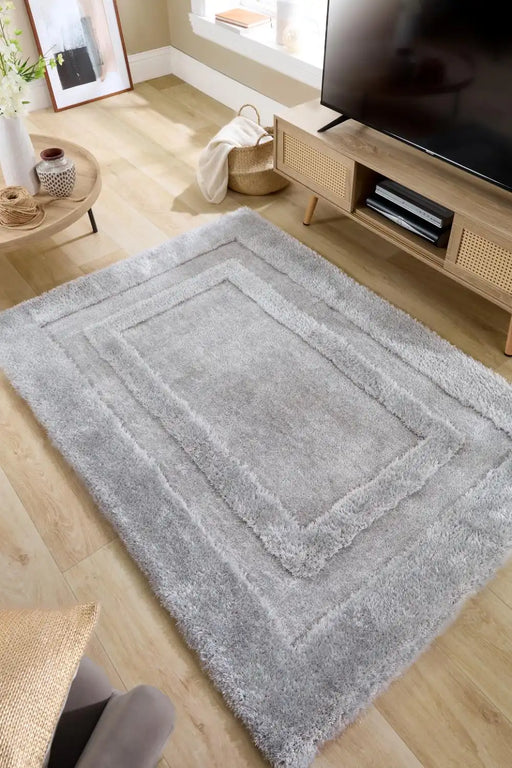 Origins frame silver Grey Living Room Geometric Rug.