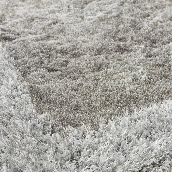 Origins shimmer border silver Grey Living Room Shaggy Rug.