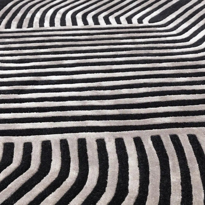 Asiatic matrix asiatic solstice gunmetal Grey, Black Living Room Wool Rug.