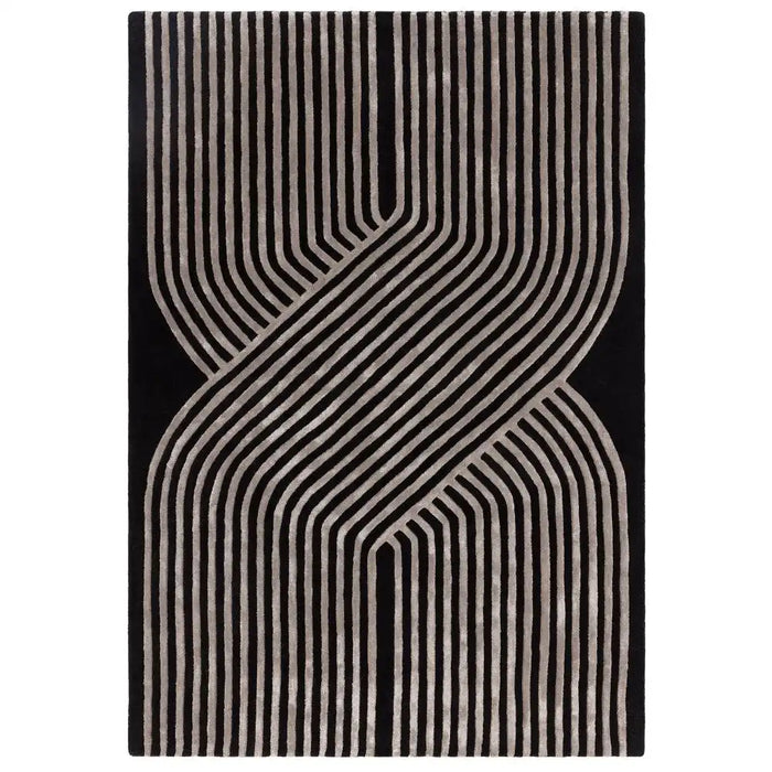 Asiatic matrix asiatic solstice gunmetal Grey, Black Living Room Wool Rug.