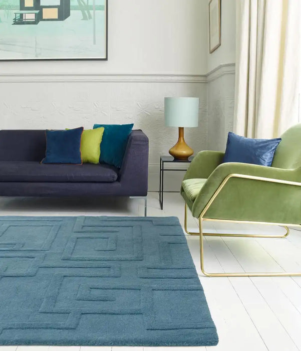 Asiatic maze asiatic teal Blue, Teal Living Room Wool Rug.