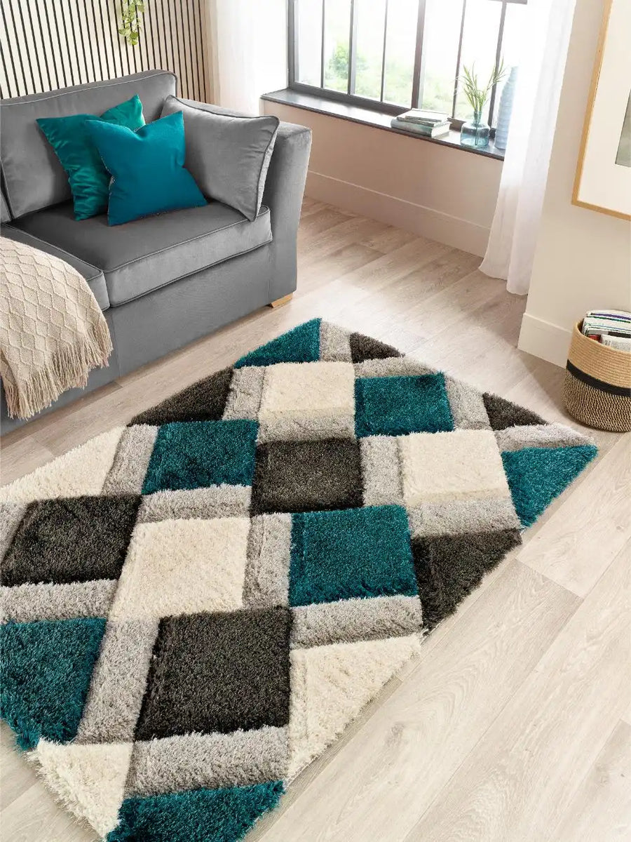 3D Geo Shaggy Teal Blue, Teal Rug — RugsDirect Online