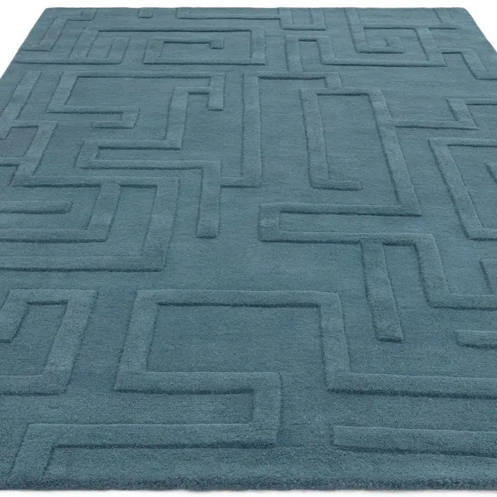 Asiatic maze asiatic teal Blue, Teal Living Room Wool Rug.