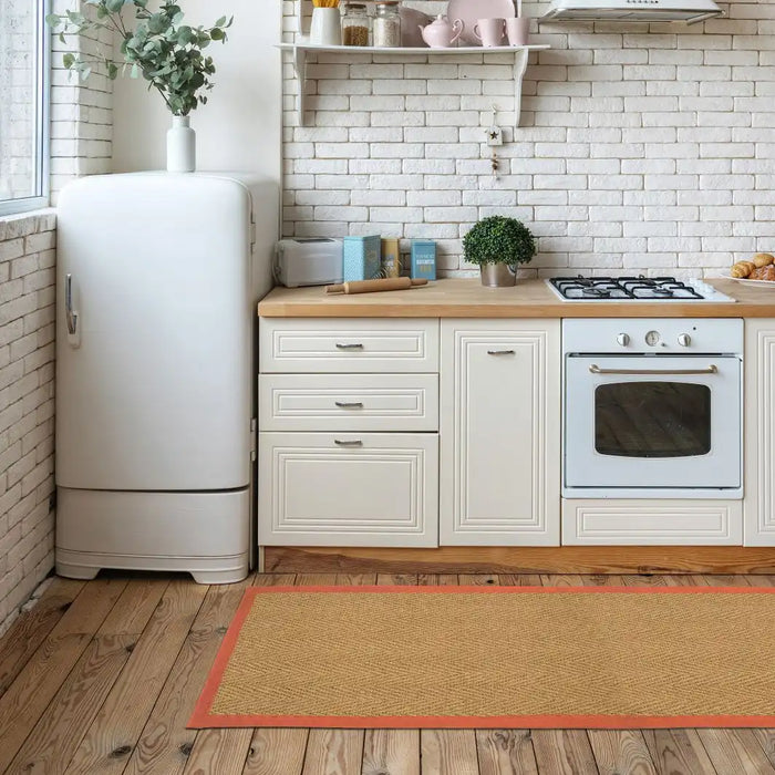 Likewise Matting herringbone coir terracotta Beige Living Room  Rug.