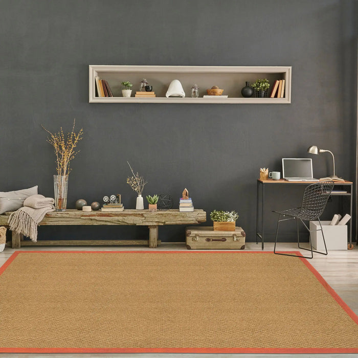 Likewise Matting herringbone coir terracotta Beige Living Room  Rug.
