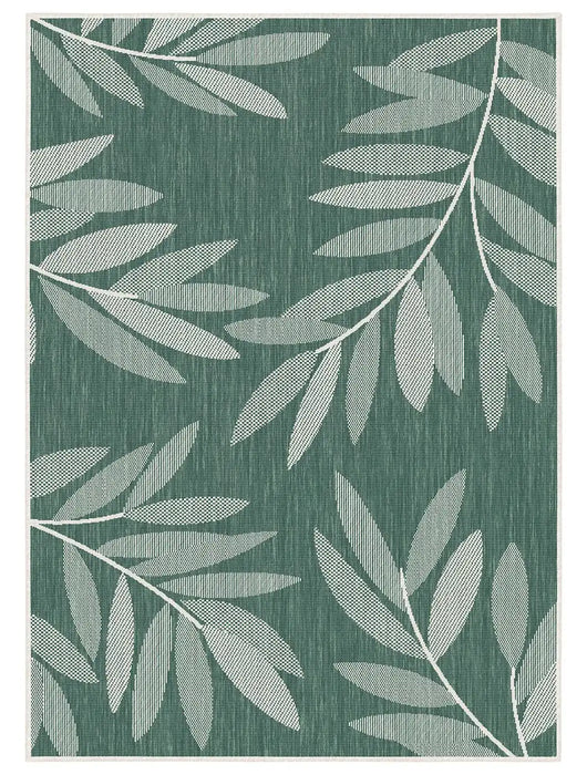 Likewise Matting duo weave indoor outdoor trailing leaves green Green, Ivory Outdoor  Flat Weave Rug.