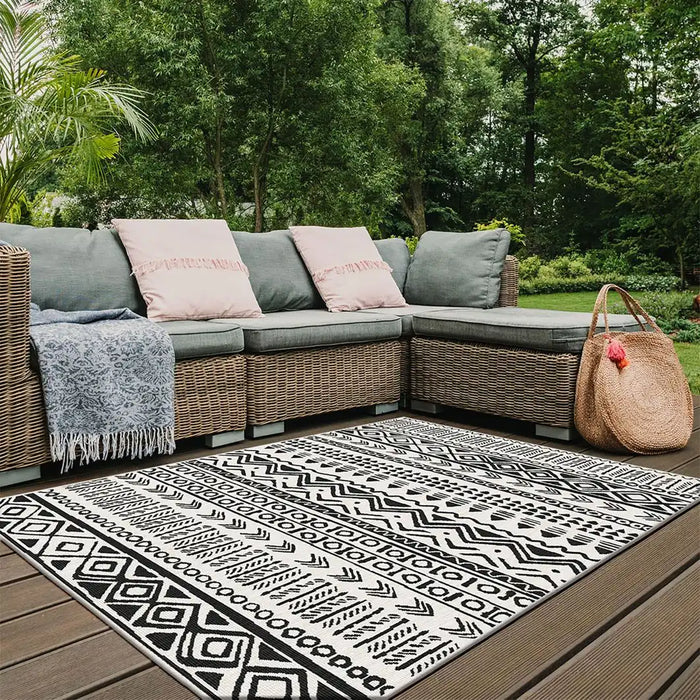 Duo Weave Indoor/Outdoor Tribal Black Grey, Black Rug — RugsDirect Online