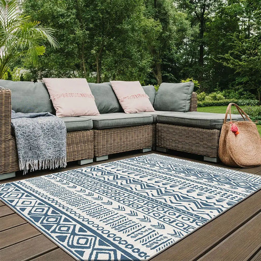 Likewise Matting duo weave indoor outdoor tribal ocean Blue Outdoor  Flat Weave Rug.