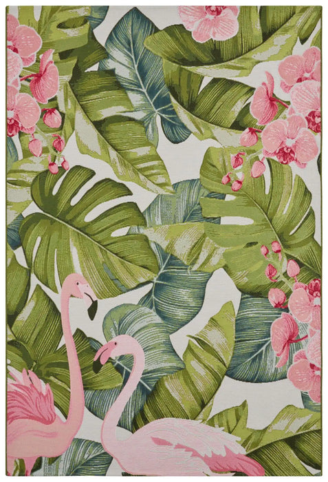 Hanse Home flair tropical flamingo Green, Multicoloured Living Room Floral Rug.