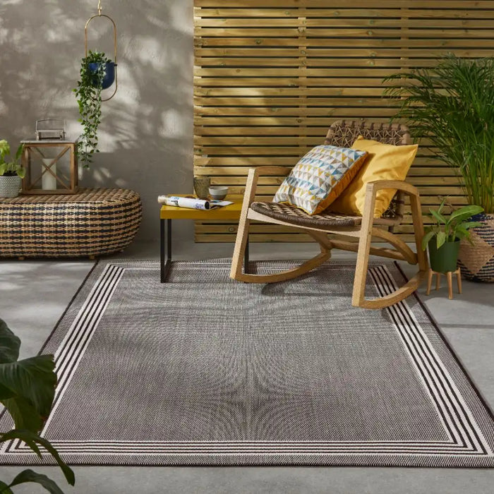 Nourison terrazo trz02 black Black Outdoor  Flat Weave Rug.