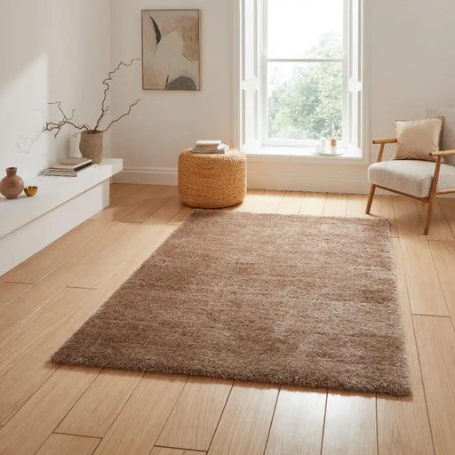 Think Rugs lux shaggy walnut Brown Living Room Shaggy Rug.