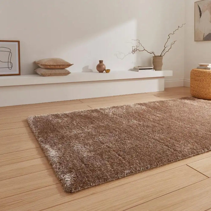 Think Rugs lux shaggy walnut Brown Living Room Shaggy Rug.