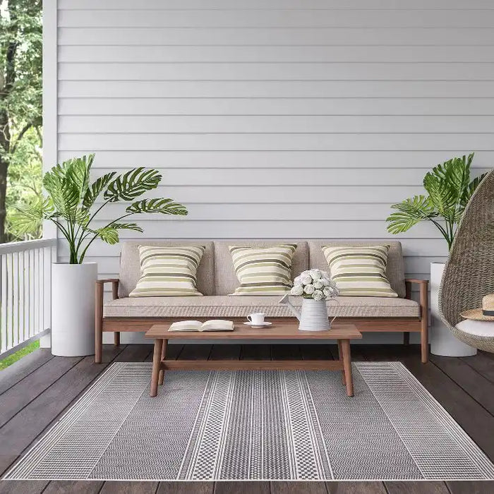 Likewise Matting duo weave indoor outdoor weave grey Grey Outdoor  Flat Weave Rug.