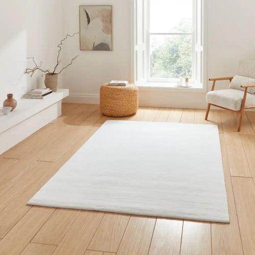 Think Rugs snug white Ivory Living Room Shaggy Rug.