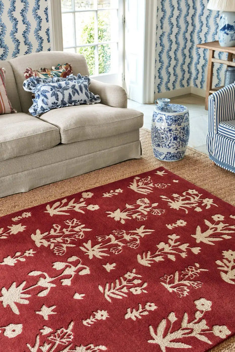 Sanderson sanderson woodland glade damson red 146800 Red Living Room Wool Rug.
