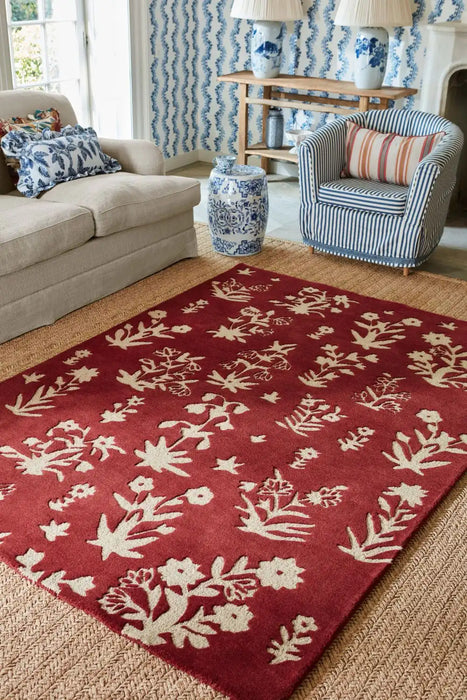 Sanderson sanderson woodland glade damson red 146800 Red Living Room Wool Rug.
