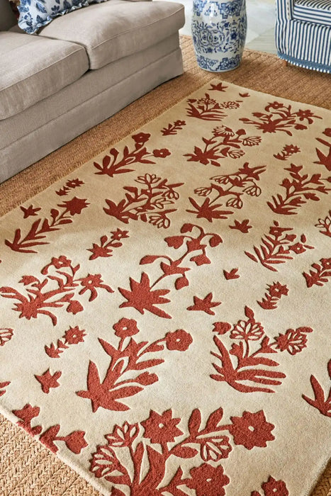 Sanderson sanderson woodland glade linen russet brown 146801 Beige, Red Living Room Wool Rug.