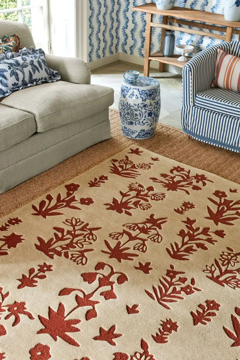 Sanderson sanderson woodland glade linen russet brown 146801 Beige, Red Living Room Wool Rug.
