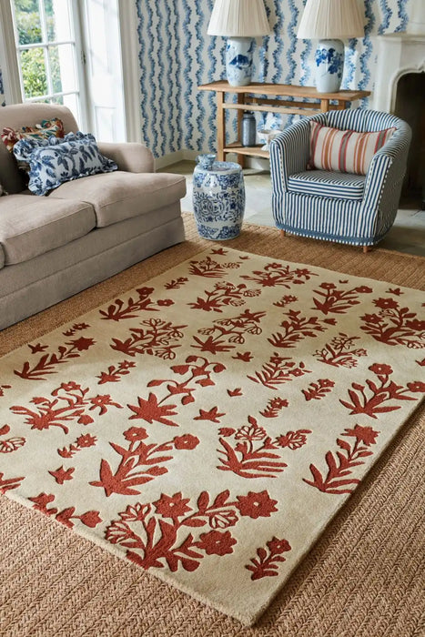 Sanderson sanderson woodland glade linen russet brown 146801 Beige, Red Living Room Wool Rug.