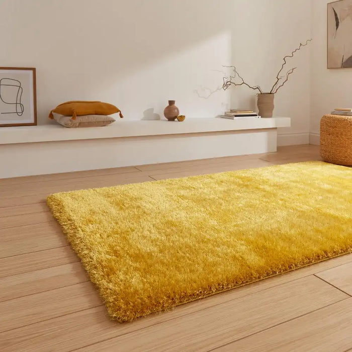 Think Rugs lux shaggy yellow Yellow Living Room Shaggy Rug.