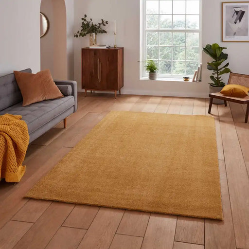Think Rugs cove yellow Yellow Living Room Shaggy Rug.