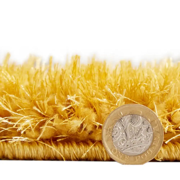 Think Rugs lux shaggy yellow Yellow Living Room Shaggy Rug.