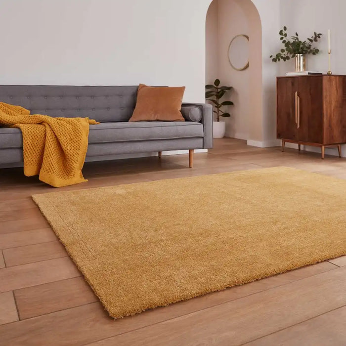 Think Rugs cove yellow Yellow Living Room Shaggy Rug.