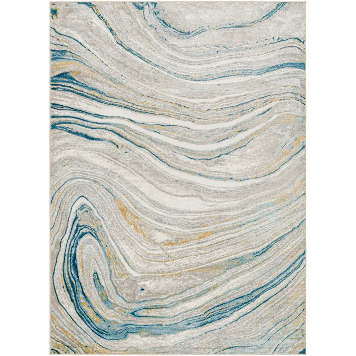 GLENDY Abstract Modern Marble Dark Teal/Beige Rug