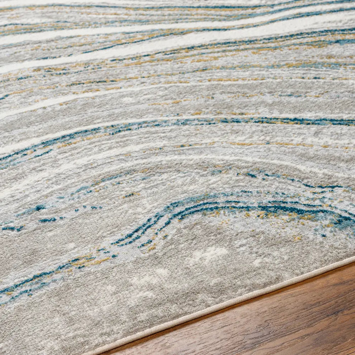 GLENDY Abstract Modern Marble Dark Teal/Beige Rug