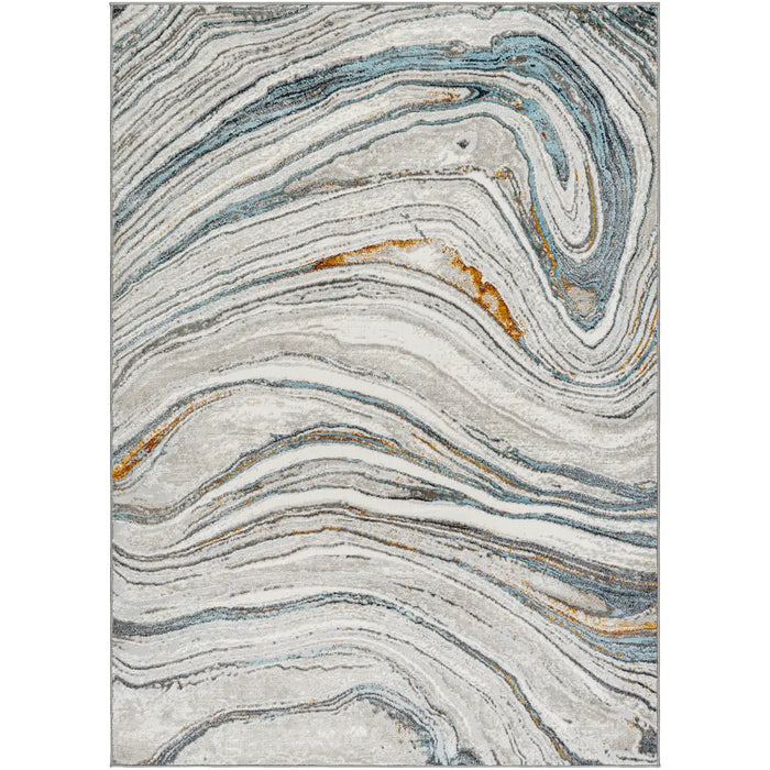 MAKAYLA Abstract Modern Marble Sky Blue/Beige Rug