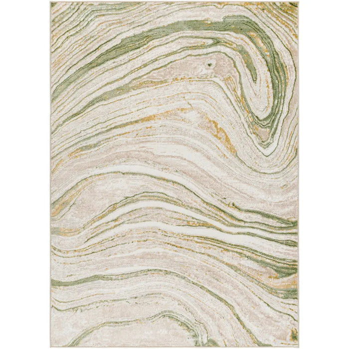 MAKAYLA Abstract Modern Marble Moss/Beige Rug