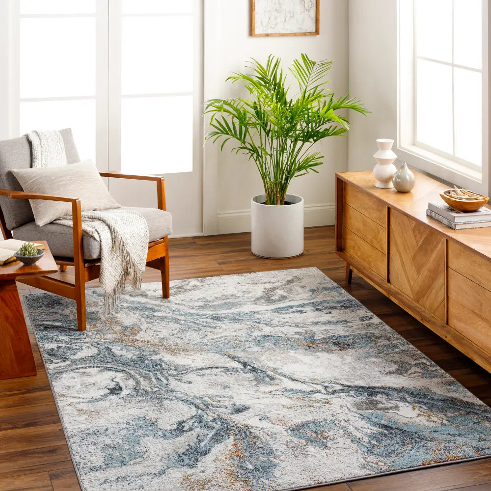 TENITA Abstract Modern Marble Sky Blue Rug Blue Rug — RugsDirect Online