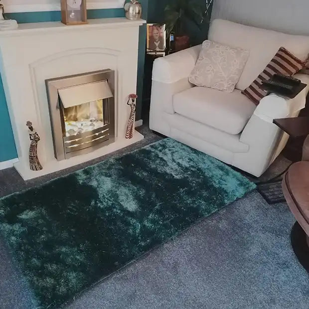 Photo by Ray G., | Origins shimmer teal Living Room Shaggy Rug.
