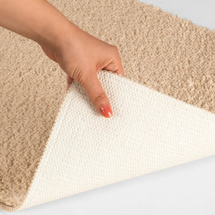 JUNE Machine Washable Non-Slip Beige Bathroom Rug Beige