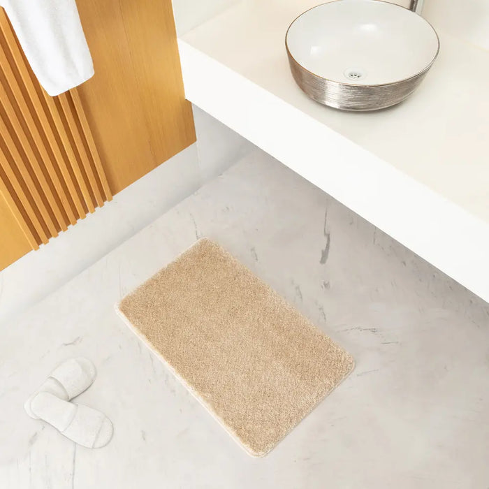 JUNE Machine Washable Non-Slip Beige Bathroom Rug Beige