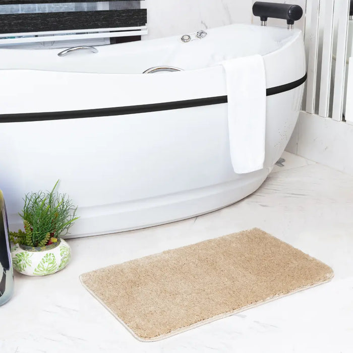 JUNE Machine Washable Non-Slip Beige Bathroom Rug Beige