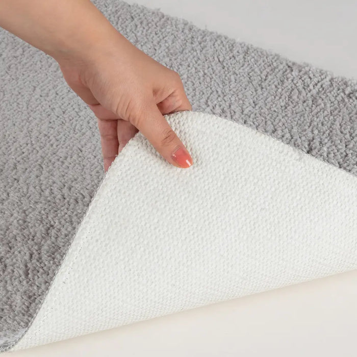 JUNE Machine Washable Non-Slip Light Grey Bathroom Rug Grey