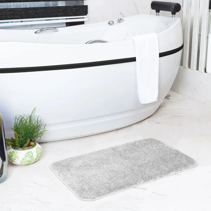 JUNE Machine Washable Non-Slip Light Grey Bathroom Rug Grey