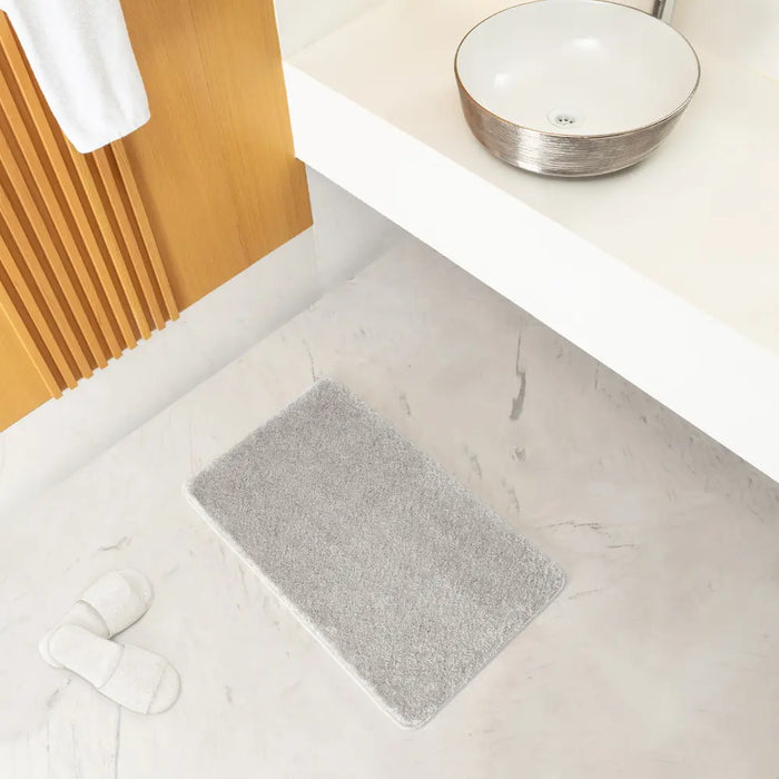 JUNE Machine Washable Non-Slip Light Grey Bathroom Rug Grey