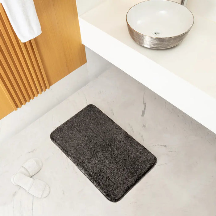 JUNE Machine Washable Non-Slip Grey Bathroom Rug Grey